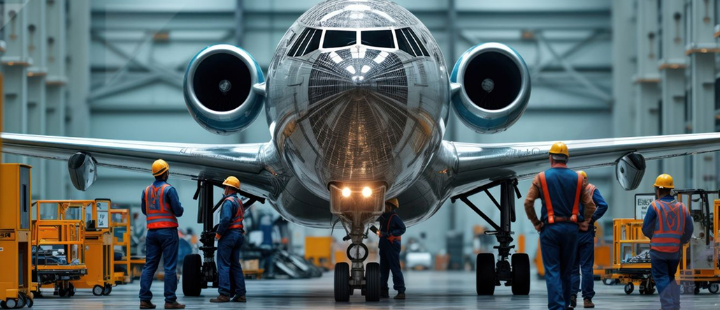 people working on aircraft